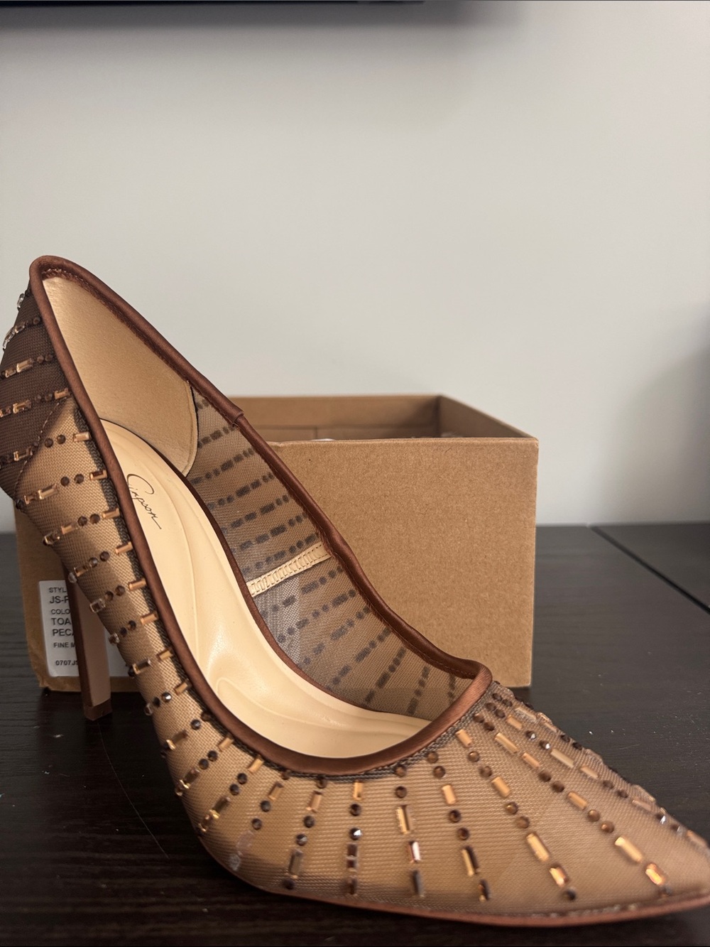 Jessica Simpson Tan Mesh Pointed-Toe High Heel Pump